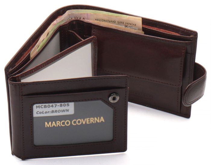 Коричневый кожаный мужской портмоне с отделениями для документов Marco Coverna MCBK010-805