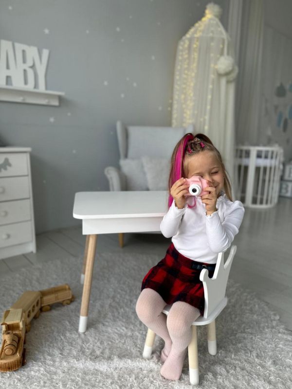 Дитячий столик і стільчик корона білий із нішею для олівців і розмальовок LalaKids