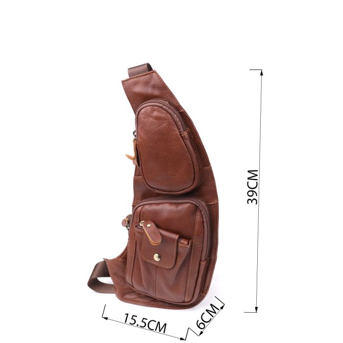 Удобная мужская сумка с большим количеством карманов из натуральной кожи. Vintage 22963 коричневая