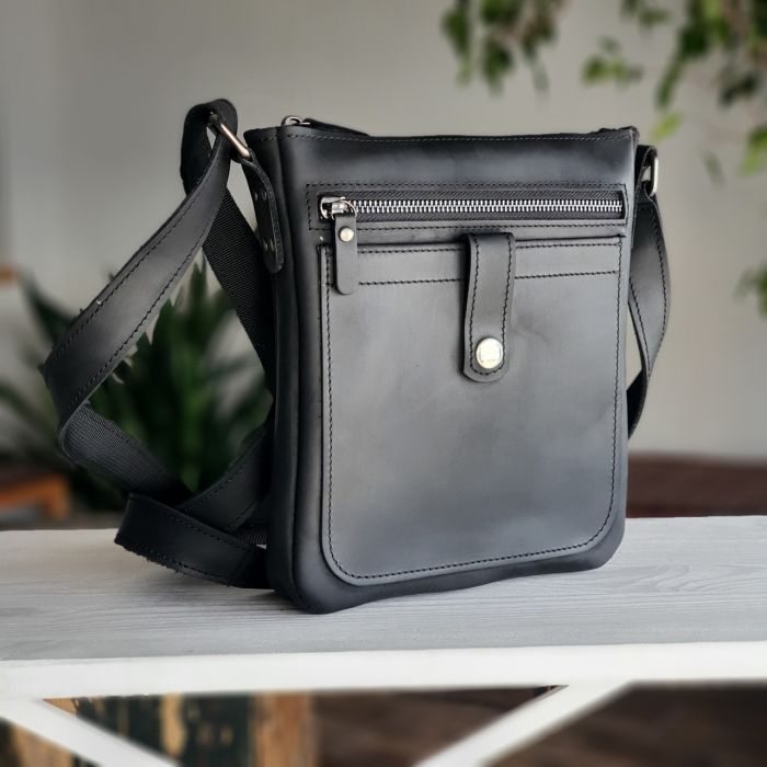 Чоловіча шкіряна сумка планшет GS 22*20*3 см чорна (ПЛ 001 черн)