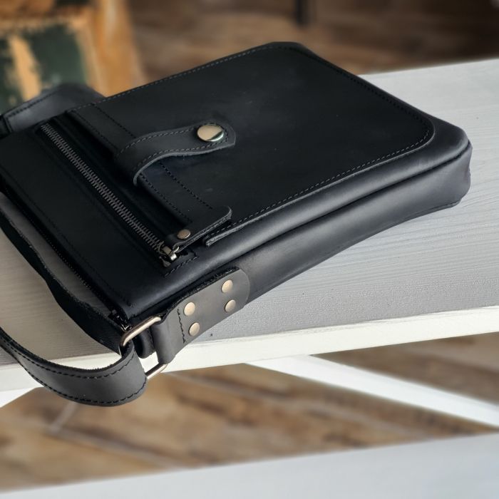Чоловіча шкіряна сумка планшет GS 22*20*3 см чорна (ПЛ 001 черн)