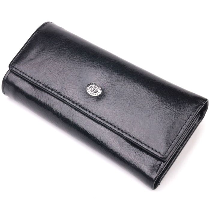 Надійний гаманець-ключниця з натуральної гладкої шкіри ST Leather 19415 чорний