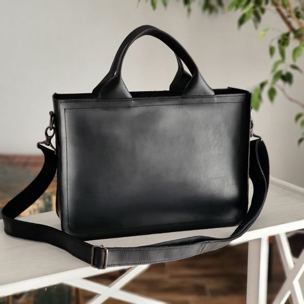 Шкіряна сумка для документів GS чорна (А4 001 черн)