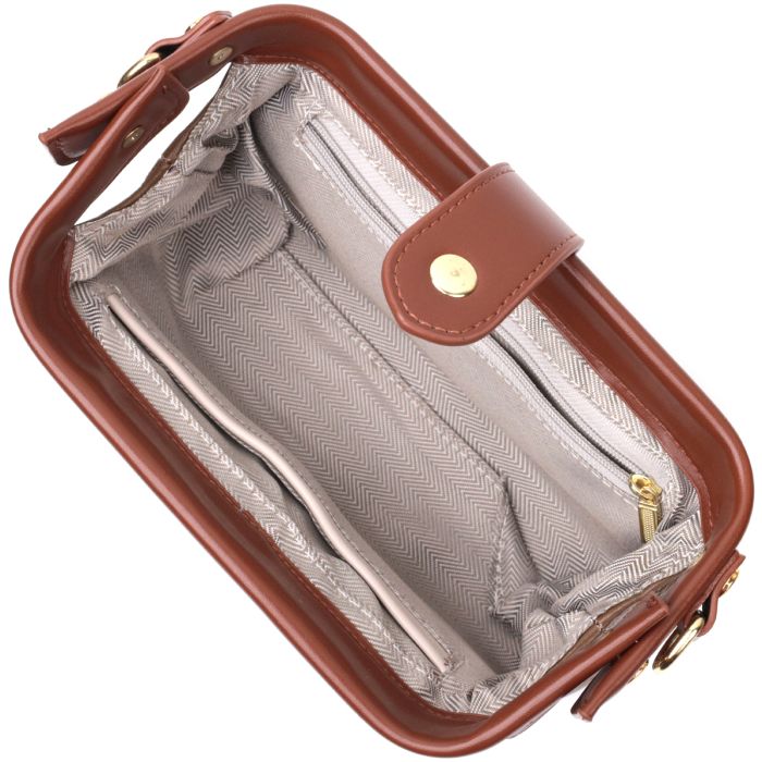 Красивый клатч с интересной защелкой из натуральной кожи Vintage 22425 коричневый