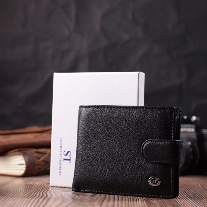 Мужской кошелек среднего размера из натуральной кожи ST Leather 22484 черный