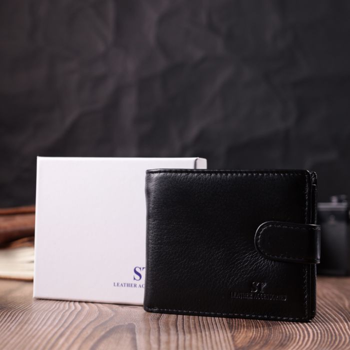 Якісний горизонтальний гаманець із натуральної шкіри ST Leather 22455 чорний