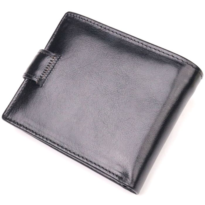 Надежный мужской кошелек из натуральной гладкой кожи ST Leather 19408 черный