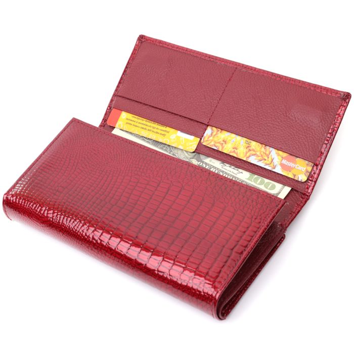 Шкіряний лакований гаманець з блоком для кредитних карток ST Leather 22682 червоний