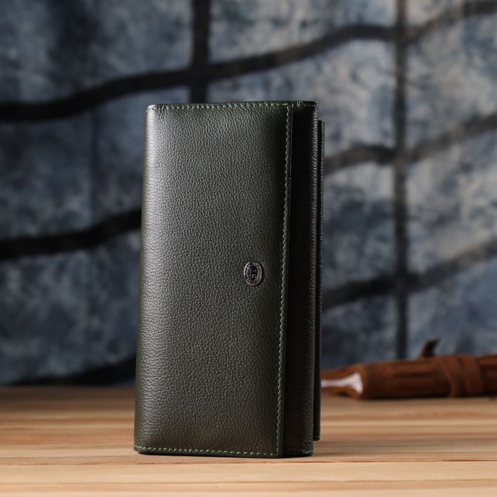 Горизонтальный кошелек с карманом для телефона из натуральной кожи ST Leather 23068 зеленый