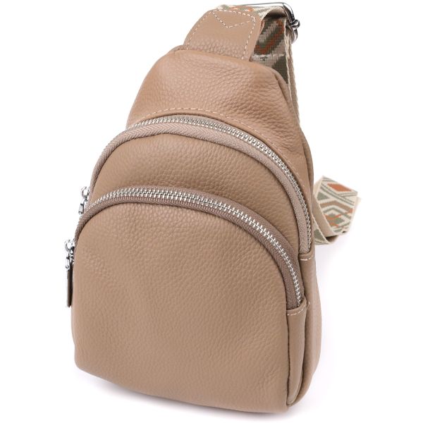 Слінг сумка з натуральної шкіри для жінок Vintage 22939 бежева