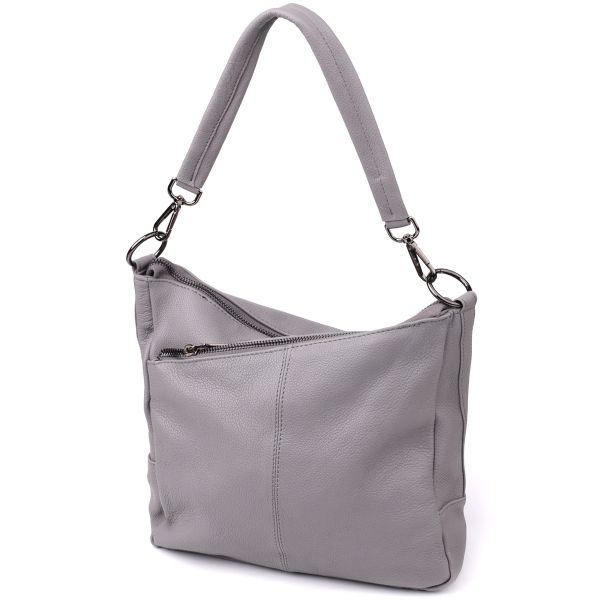 Зручна жіноча сумка з двома ремінцями із натуральної шкіри Vintage 23054 сіра
