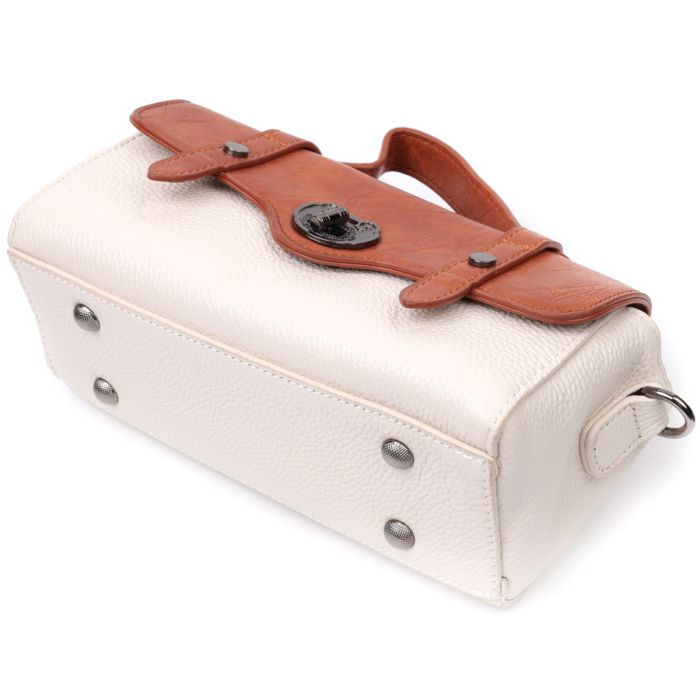 Винтажная женская сумка из натуральной кожи Vintage 22350 бело-коричневая