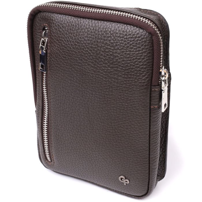 Прямокутна сумка бананка із зернистої натуральної шкіри GRANDE PELLE 22878 коричнева