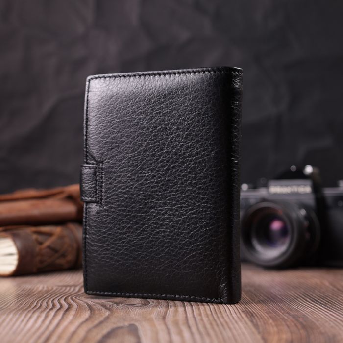 Практичный мужской кошелек с блоком под документы из натуральной кожи ST Leather 22478 черный
