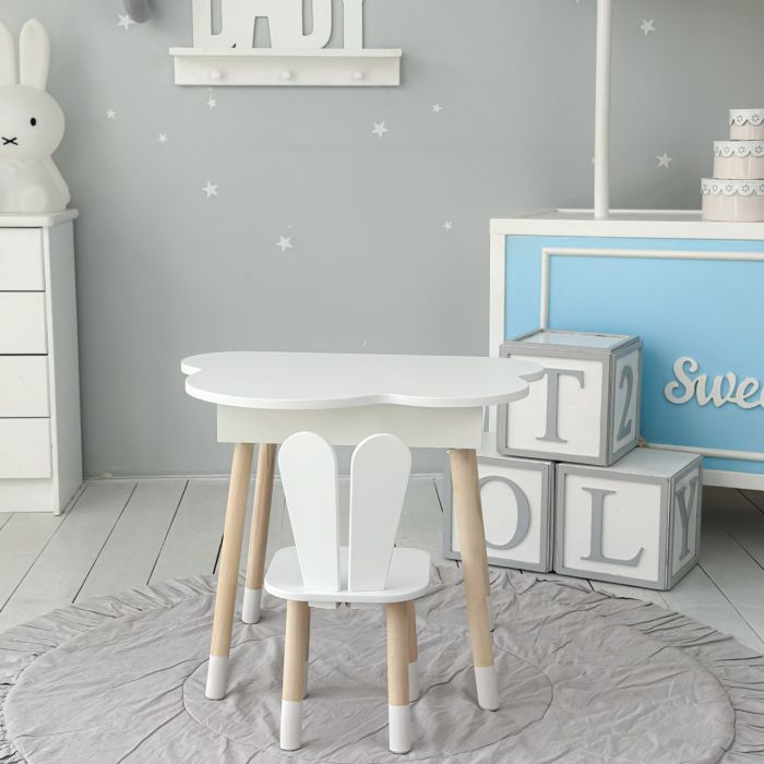 Стол хмаринка з нішею та стілець зайчик білі 41008 LalaKids