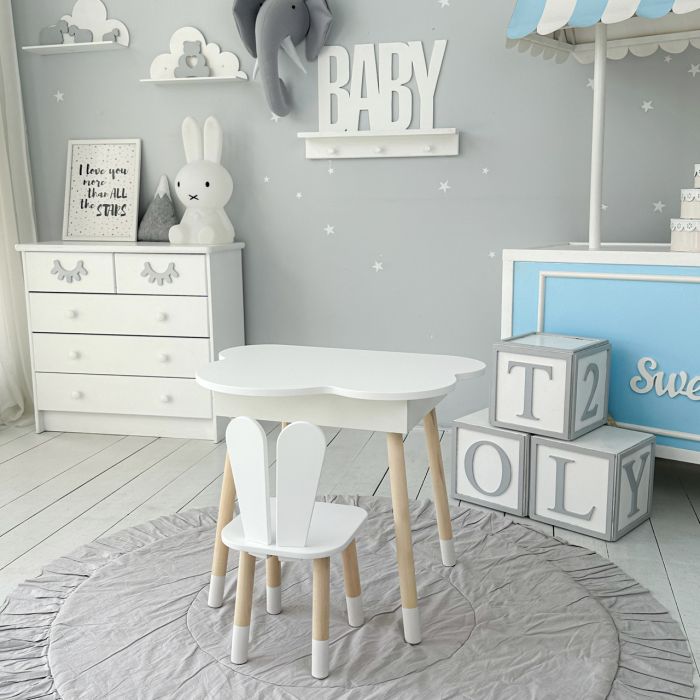 Стол хмаринка з нішею та стілець зайчик білі 41008 LalaKids