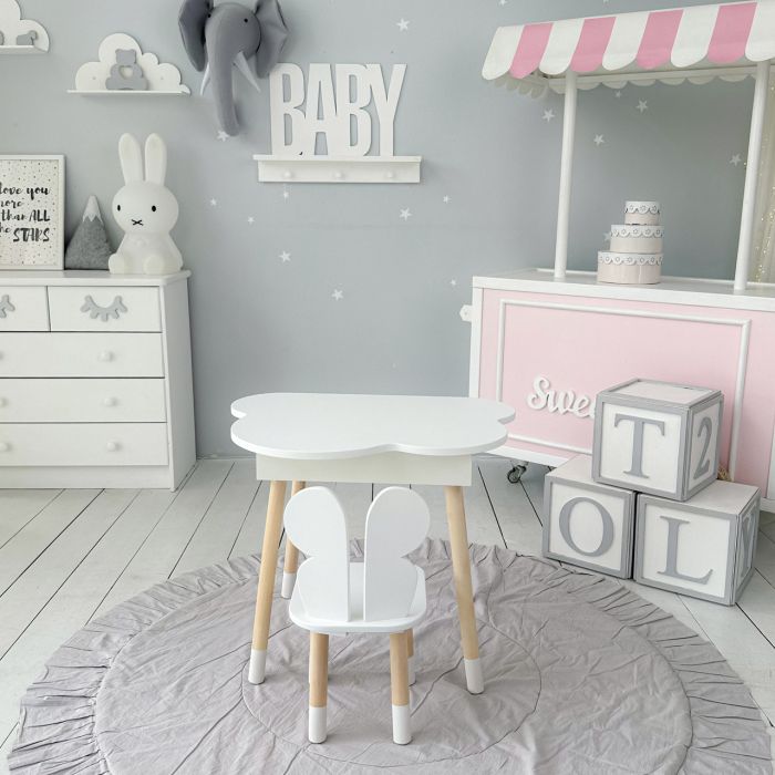 Стол облако с нишей и стул бабочка белые 27603 LalaKids
