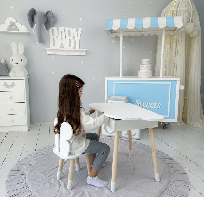 Стол облако с нишей и стул бабочка белые 27603 LalaKids