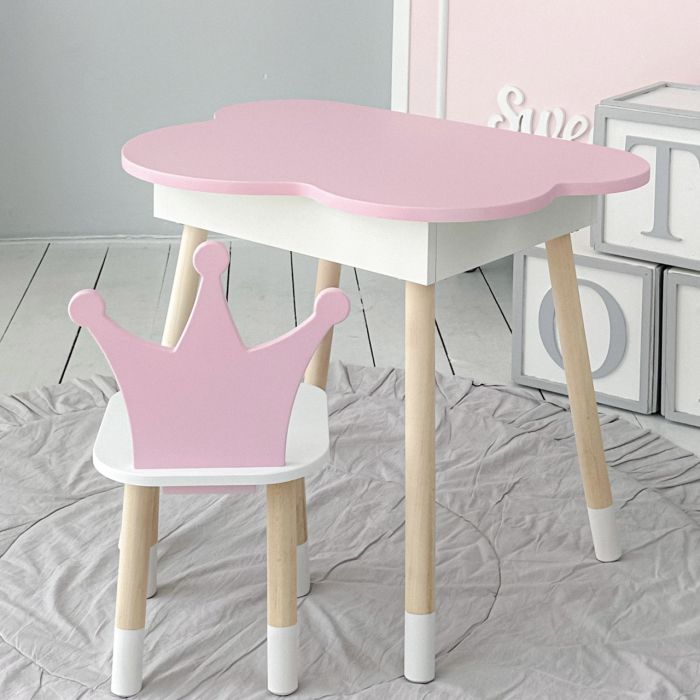 Детский стол розовое облако с нишей и стульчик корона розовый 93061 LalaKids