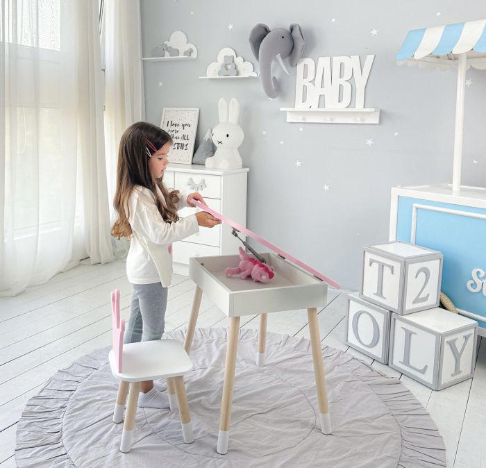 Детский стол розовое облако с нишей и стульчик корона розовый 93061 LalaKids