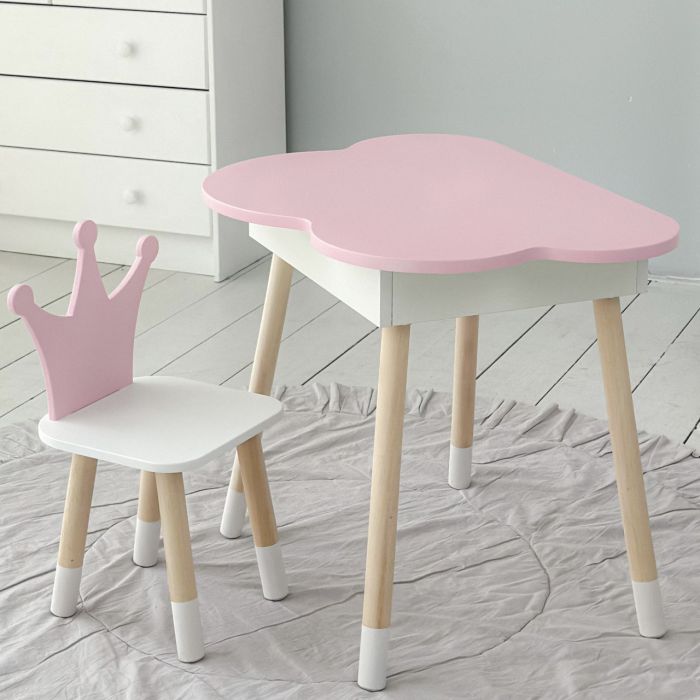 Детский стол розовое облако с нишей и стульчик корона розовый 93061 LalaKids