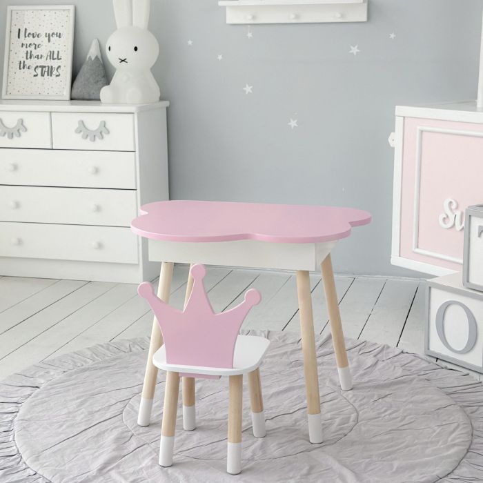 Детский стол розовое облако с нишей и стульчик корона розовый 93061 LalaKids