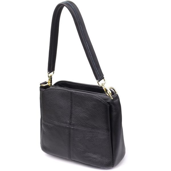 Класична шкіряна сумка для жінок з трьома відділеннями Vintage 22978 чорна