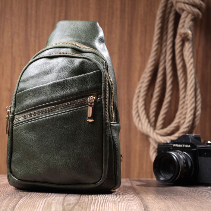 Зручна жіноча сумка з однією лямкою через плече з екошкіри Vintage 22756 зелена