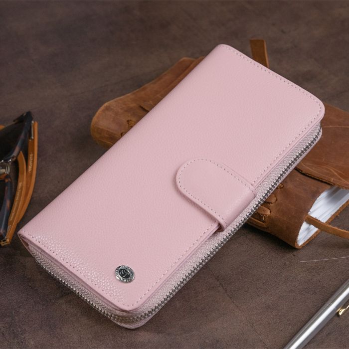 Вертикальный вместительный кошелек из кожи женский ST Leather 19303 розовый
