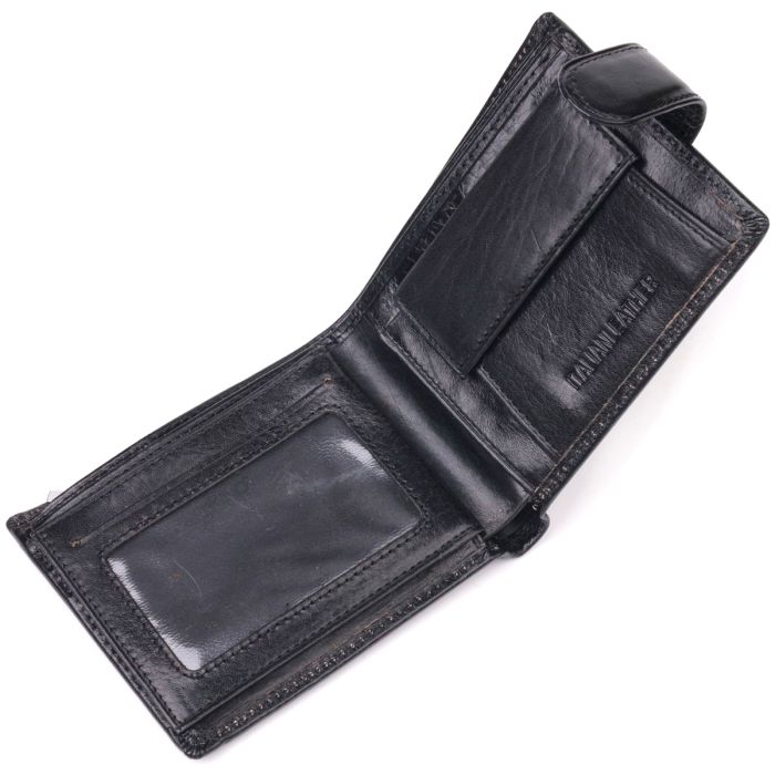 Надежный мужской кошелек из натуральной гладкой кожи ST Leather 19408 черный