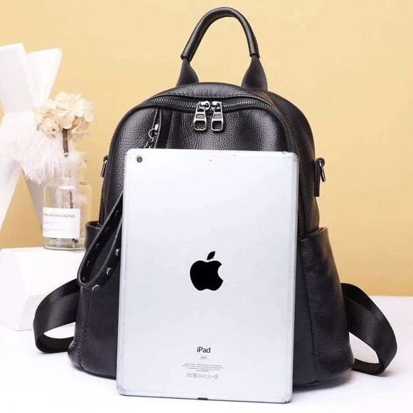 Кожаный классический женский черный рюкзак 94083 Tiding Bag