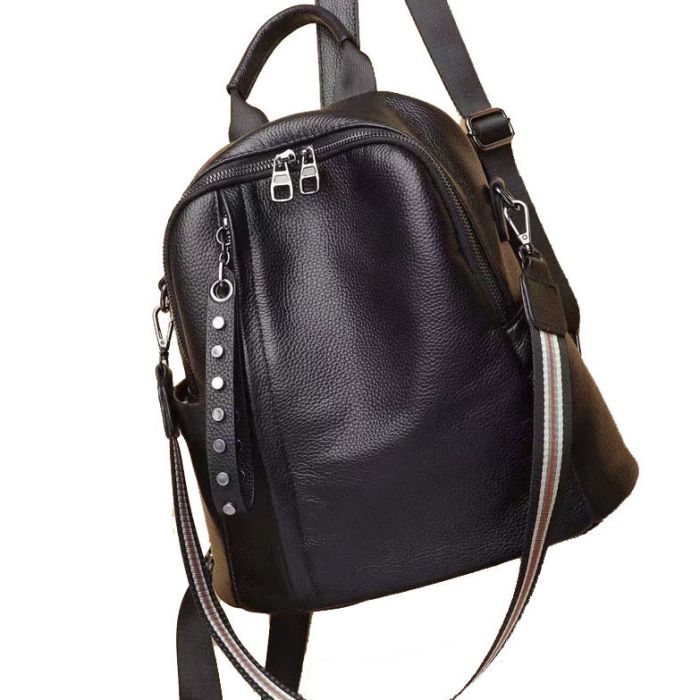 Кожаный классический женский черный рюкзак 94083 Tiding Bag