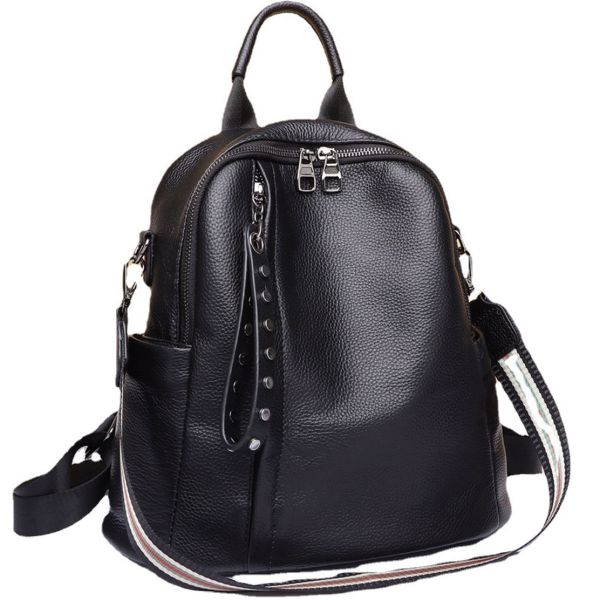 Кожаный классический женский черный рюкзак 94083 Tiding Bag