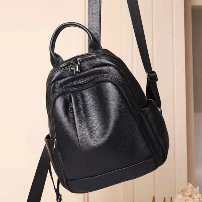 Кожаный женский городской рюкзак на черной молнии 85271 Tiding Bag