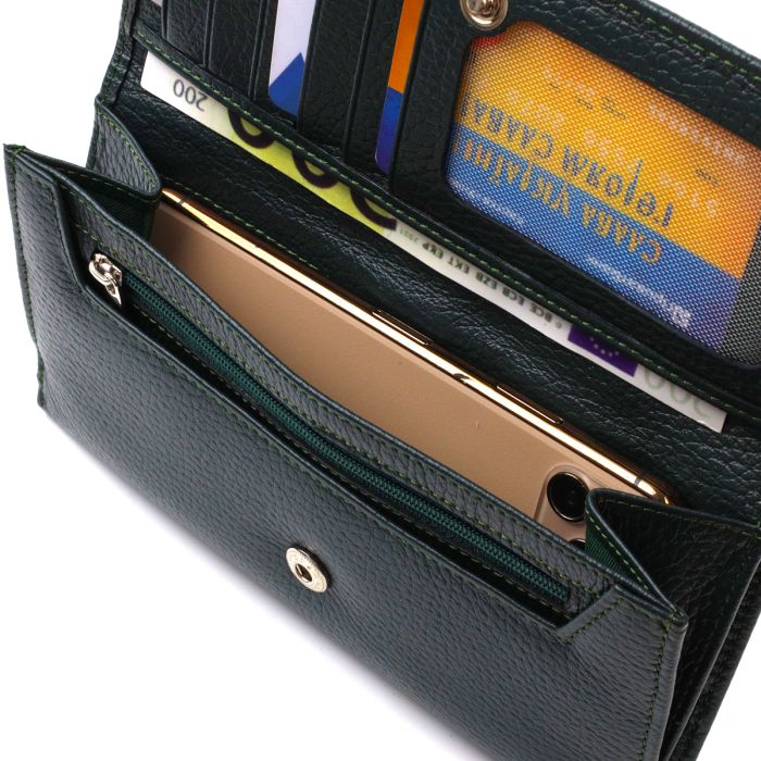 Практический женский портмоне из натуральной кожи флотарий Canpellini 21854 зеленый
