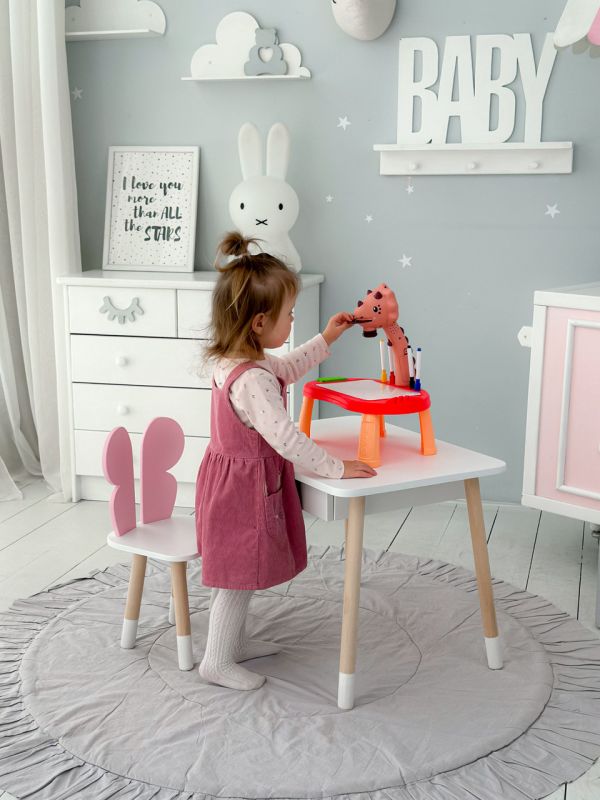 Детский белый столик с ящиком и стульчик бабочка розовая 34961 LalaKids