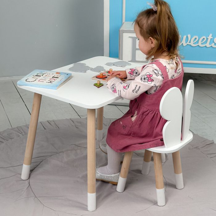 Прямоугольный стол и стульчик детская бабочка белоснежная LalaKids