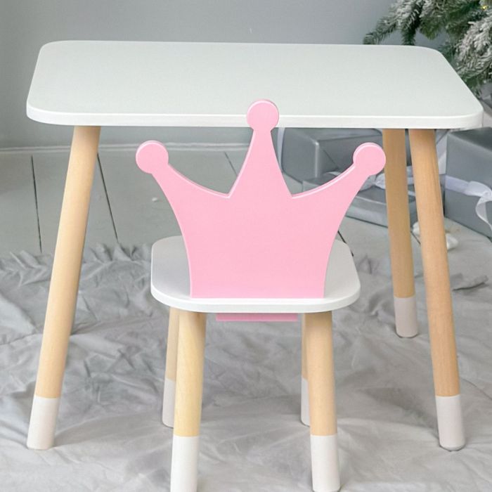 Прямокутний столик і стільчик дитячий рожева корона для уроків, ігор, їжі LalaKids