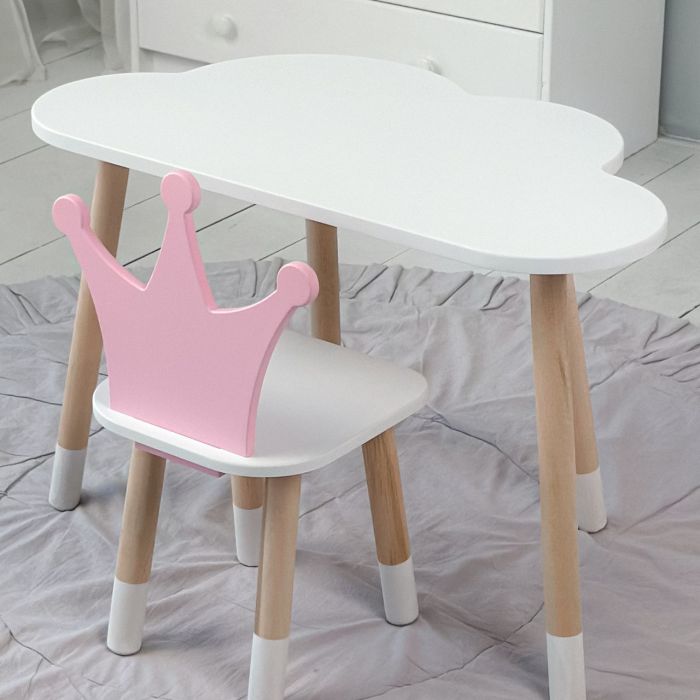 Детский стол белоснежное облако и стульчик корона детский розовый LalaKids