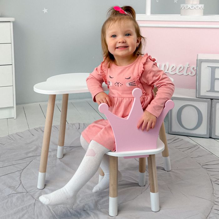 Детский стол белоснежное облако и стульчик корона детский розовый LalaKids