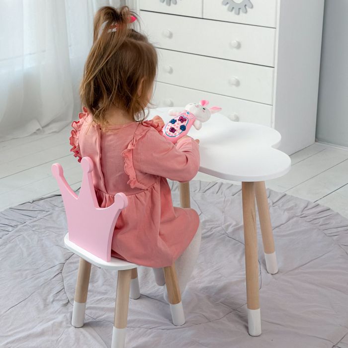 Детский стол белоснежное облако и стульчик корона детский розовый LalaKids