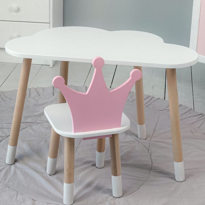 Детский стол белоснежное облако и стульчик корона детский розовый LalaKids