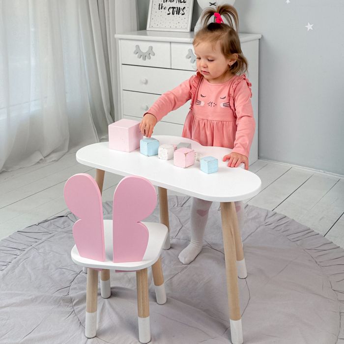 Детский белый столик облако и стул бабочка розовая LalaKids