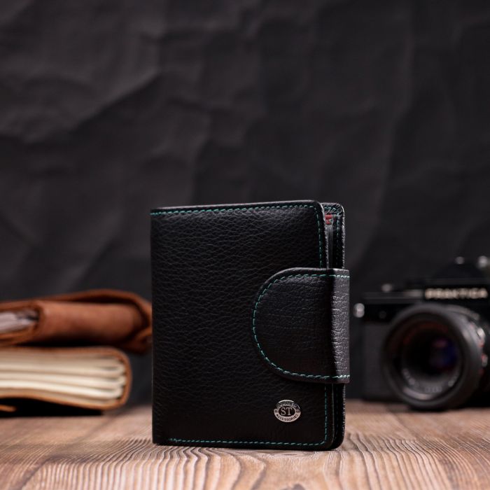 Шкіряний стильний гаманець з монетницею зовні ST Leather 19454 чорний
