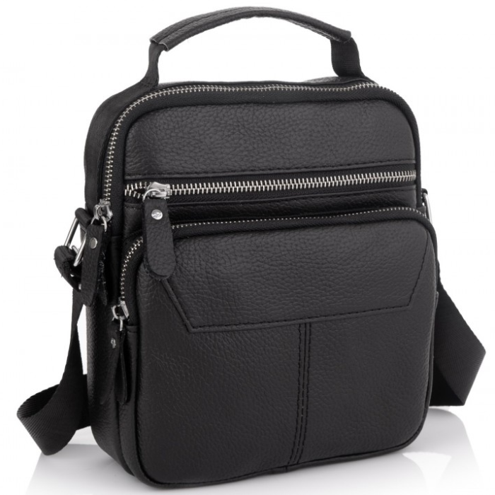 Чоловічий шкіряний месенджер 18x22x8, сумка планшет через плече Tiding Bag A25F-1519A чорний