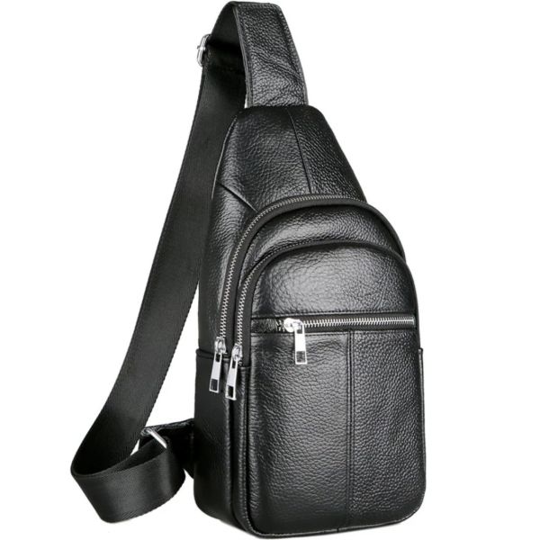 Чоловіча сумка-слінг шкіряна 18х32х7 для прогулянок Tiding Bag A25F-5060A чорна