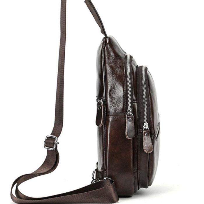 Чоловічий шкіряний слінг на одне плече 18х32х7 для міста TIDING BAG 62867 коричневий