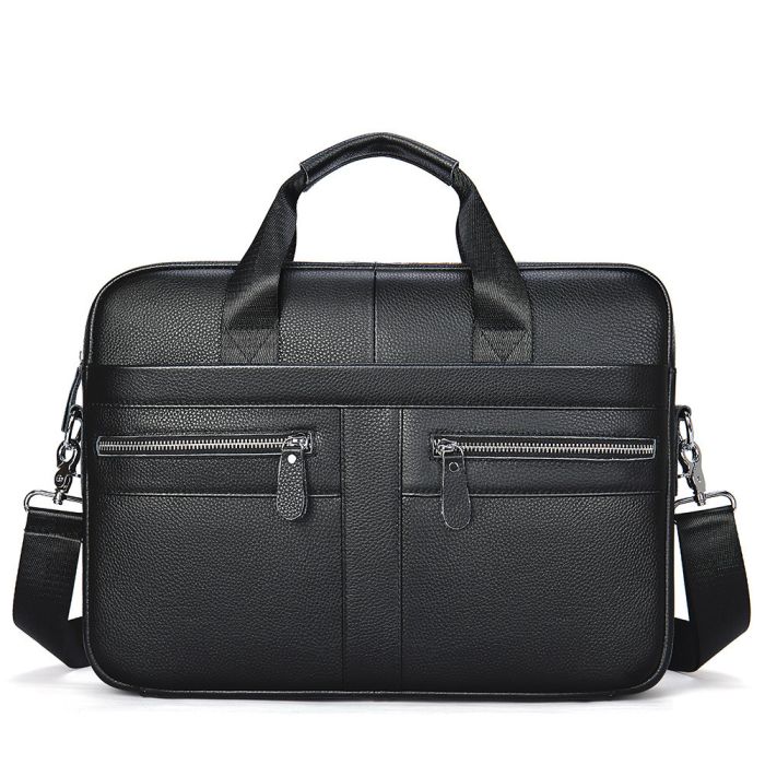 Кожаная мужская сумка для ноутбука и документов черная Tiding Bag MK 3128