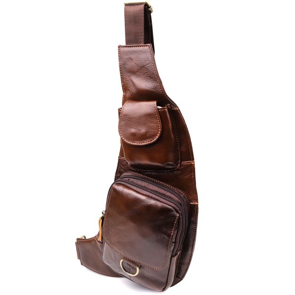 Чоловіча сумка цікавої форми через плече Vintage 22959 коричнева