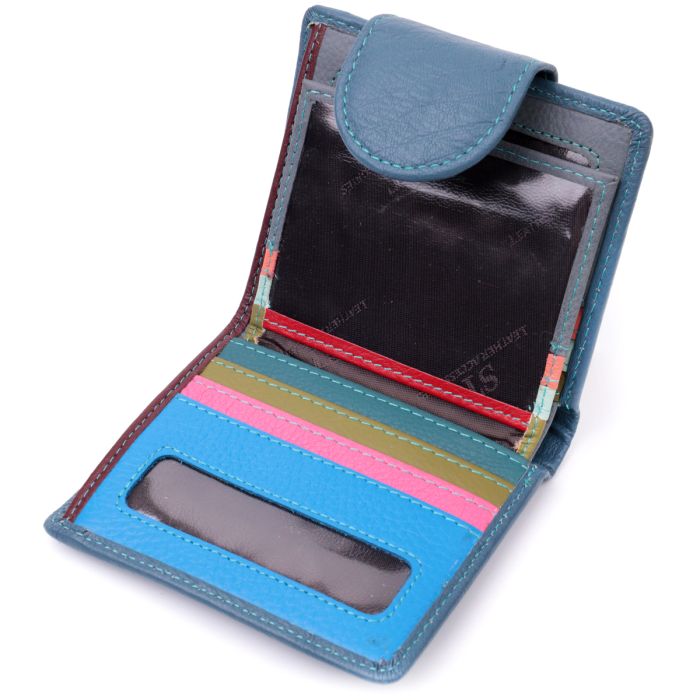 Красиве шкіряне портмоне з монетницею зовні для стильних жінок ST Leather 19457 бірюзове